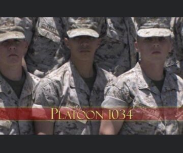 Three soldiers in a US Marine's photo for "Platoon 1034"