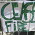 protest sign, "cease fire"